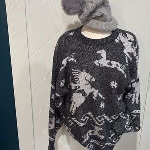 Vintage‎ jacquard Pegasus sweater, bold/90s /maximalist/ cozy unisex (XL)